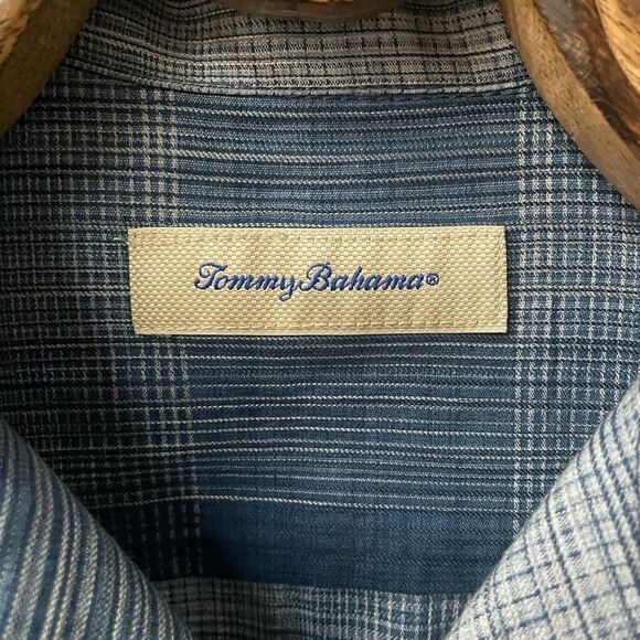 Tommy Bahama Silk Cotton Blue Plaid Short Sleeve Button Up Shirt M - Picture 3 of 5
